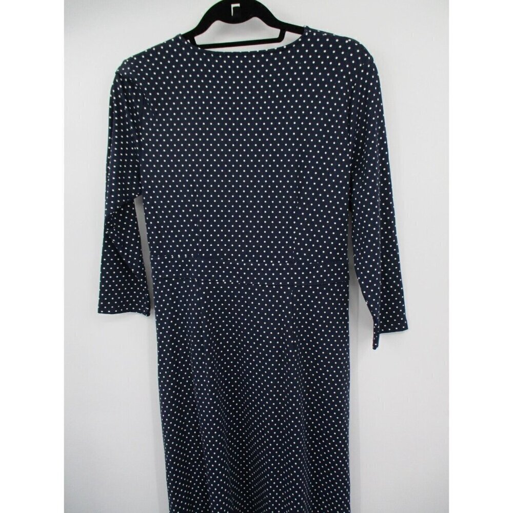 Talbots Womens Dress 10P Petites Blue Navy Polka Dot V Neck Nylon Stretchy Knit - Picture 3 of 16